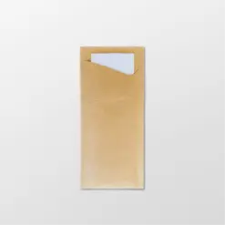 Bestekzak bruin kraft met wit servet 85 x 190 mm